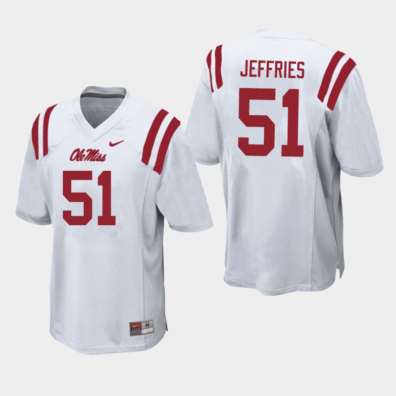 Men #51 Eric Jeffries Ole Miss Rebels College Football Jerseys Sale-White